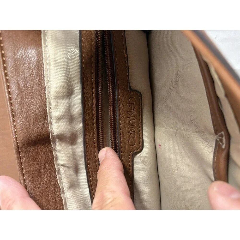 Calvin Klein Caramel Medium Crossbody Bag Zip, Adjustable Strap Gold Hardware